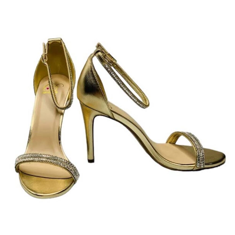 Delicious Women's Fiona High Heel Gold Ankle Strap Dressy Party Shoes, Size US 9
